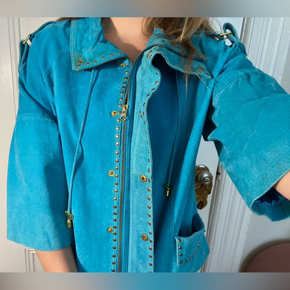 VTG blue suede leather zip up jacket